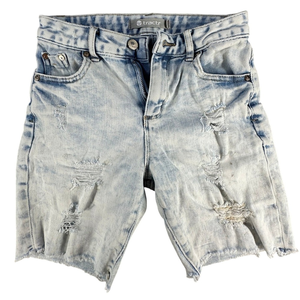 Tractr Distressed Denim Shorts Ripped Frayed Light Wash Blue Kids 25 Cotton